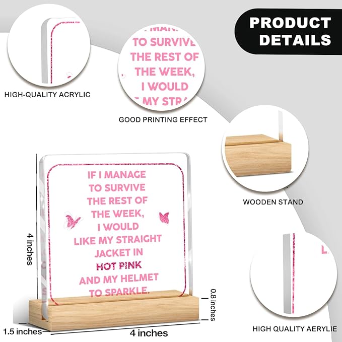 Pink Desk Accessories Funny Pink Office Decor Workplace Sign for Coworker Friend Acrylic Sign Plaque Table Decorations for Home Office Bedroom Living Room