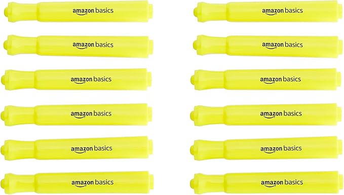 Amazon Basics Highlighters 12 Pack, Yellow Colors, Chisel Tip,Bible Highlighter,Office and School Supplies