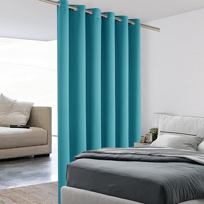 BONZER Room Divider Curtain Total Privacy Wall Noise Reducing Wide Blackout Curtains for Bedroom Living Room, 84L x 70W Inch (7L x 5.8W ft), 1 Panel, Teal