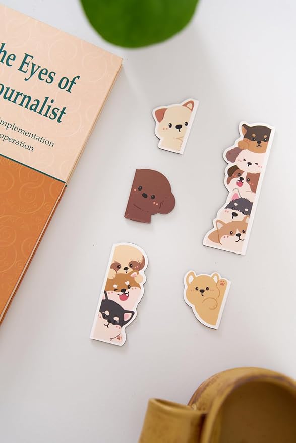 5pcs/Set Cute Magnetic Bookmark, Funny Peeping Dog Book Marker Clip for Teachers, Students, Book Lovers Gifts, Printing on 2 Side (Dog)