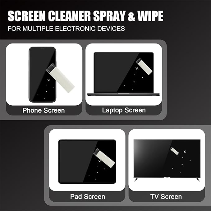 walrfid Laptop Screen Cleaner, Car Screen Cleaner Spray and Wipe, Phone Cleaning Kit for Electronic Computer, iPad, iPhone, MacBook, TV, Monitor, Tablet, Car Display, with Black Graffiti Case - Cream