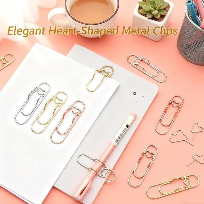 Heart Shaped Metal Pen Clip, Planner Writing Tool Holder, Thickened Carbon Steel, Not Deform/Discolor, for Notebooks Papers Journal Book Planner Jumbo Office Supplies (Gold 10 pcs)