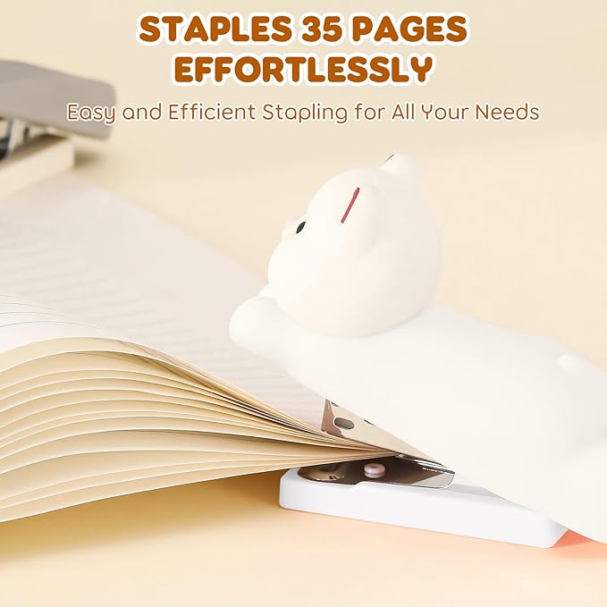 Honagu Mini Cute Animal Stapler with Staples, Cartoon Stereoscopic Silicone (PVC) Stapler, Labor-Saving Office Supplies for Teachers, Students,Girls,Gift Stocking Stuffers for Kids(White Puppy)