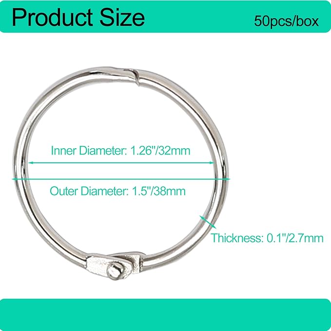 Luomorgo 50 Pcs 1.5 Inch Binder Rings, Nickel Plated Metal Book Rings Silver Paper Rings, Heavy Duty Loose Leaf Binder Rings, Index Cards Rings, Key Rings for Office, Home, School