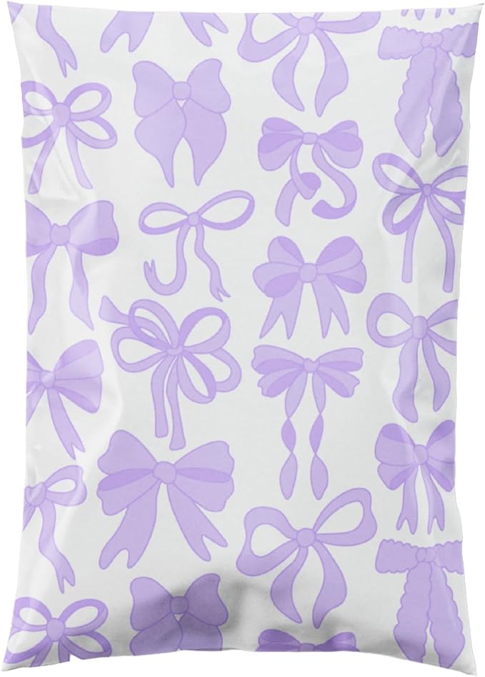 10x13 Designer Poly Mailer 100 Pack Heavy Duty Waterproof Self Seal Shipping Bags for Small Business Large Mailing Envelopes Bulk Tear Resistant Packaging Purple Bows