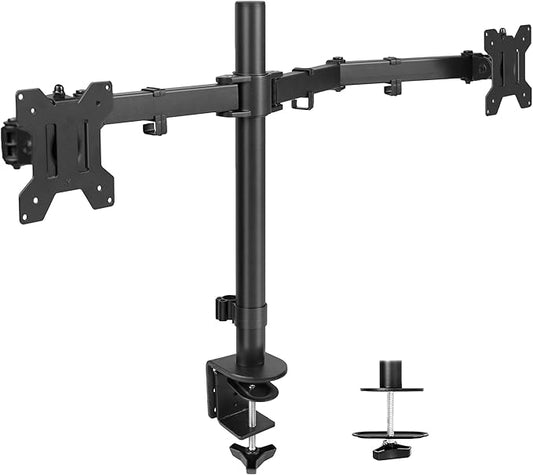 VIVO Dual Monitor Desk Mount, Heavy Duty Fully Adjustable Stand, Fits 2 LCD LED Screens up to 32 inches and 22 lbs Each, Black, STAND-V032