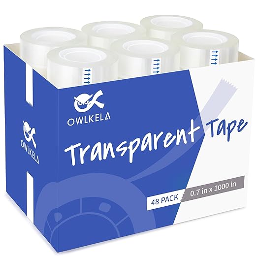 OWLKELA 48 Rolls Transparent Tape Refills, Clear Tape, All-Purpose Transparent Glossy Tape for Office, Home, School