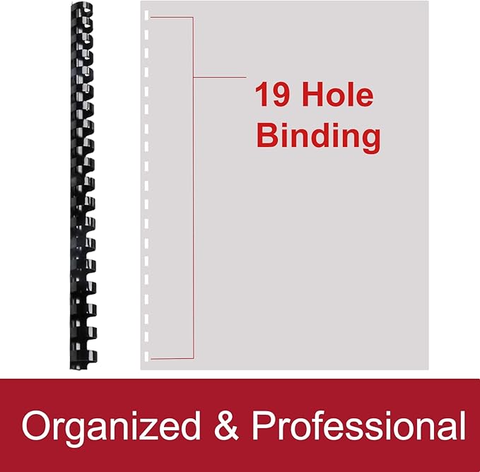 Rayson CR12141618BK Plastic Binding Combs 1/2in. 9/16in, 5/8in, 11/16in, 19-Ring Letter Size, Black Comb Binding Spines, Multi-Size Pack of 80