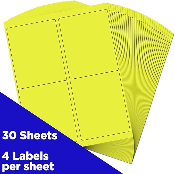 JAM PAPER Shipping Address Labels - 4 x 5 - Quarter Page/Extra Large - Neon Yellow - 120/Pack