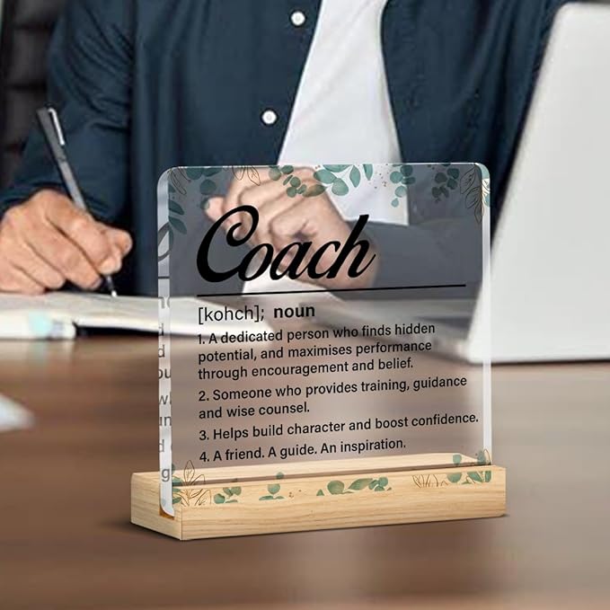 Coach Gifts for Women Men, Thank You Appreciation Gifts Coach Definition Clear Acrylic Desk Decorative Sign for Home Office, 4 x 4 Inches