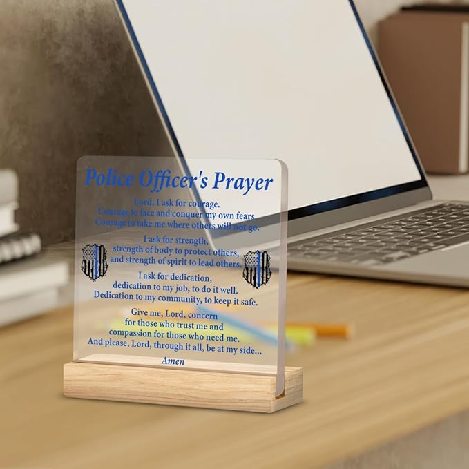 Police Gifts, Police Officer Gifts for Men Women, Police Graduation Gifts, Law Enforcement Gifts, Police Officer Prayer Clear Desk Decorative Sign Police Office Acrylic Decor