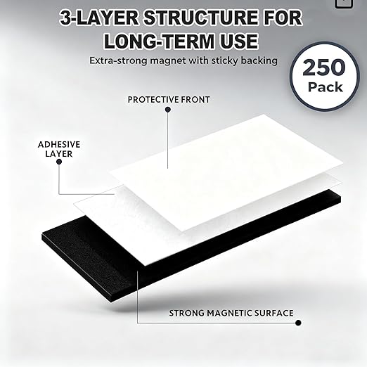 Macarrie 4 x 6 Adhesive Magnetic Sheets with Adhesive Backing Cuttable Magnetic Paper Stickers Flexible Peel and Stick for Picture Crafts Die Storage Photos(250 Pcs,4x6inch)