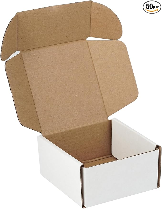 50 Pack 4"x4"x2" inch Small Shipping Boxes White Corrugated Cardboard Box for Small Business, Mailer, Shipping, and Packing