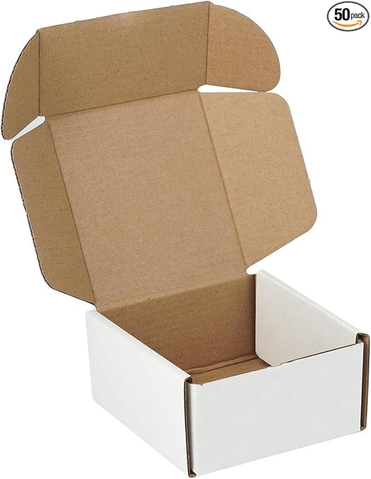 50 Pack 4"x4"x2" inch Small Shipping Boxes White Corrugated Cardboard Box for Small Business, Mailer, Shipping, and Packing