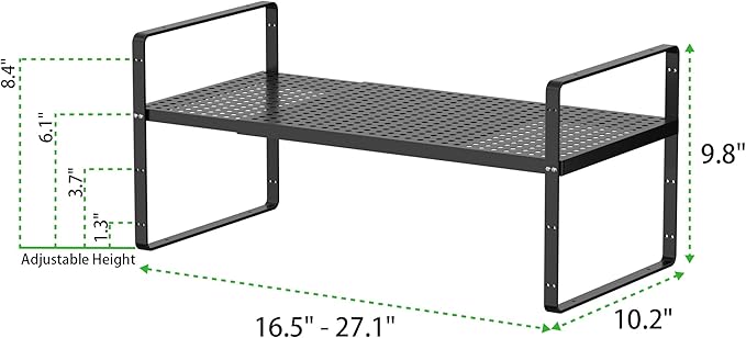 Expandable Cabinet Storage Shelf Stackable Organizer Rack for Kitchen Bathroom Pantry Spice Cupboard Coffee Countertop Home Office Desk Heavy Duty Nonslip Black Large 3 Packs