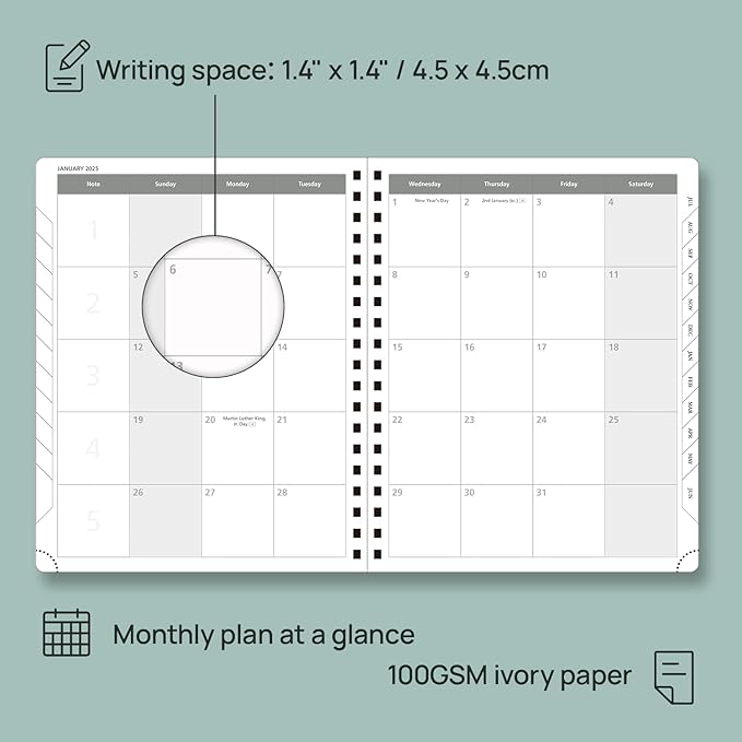 POPRUN Academic Planner 2025-2026 (July 2025-June 2026), Daily Weekly and Monthly Appointment Book (Wirebound Hard Cover - 10'' x 8'') with Hourly Time Slots, Tabs, 100 GSM - Haze Blue