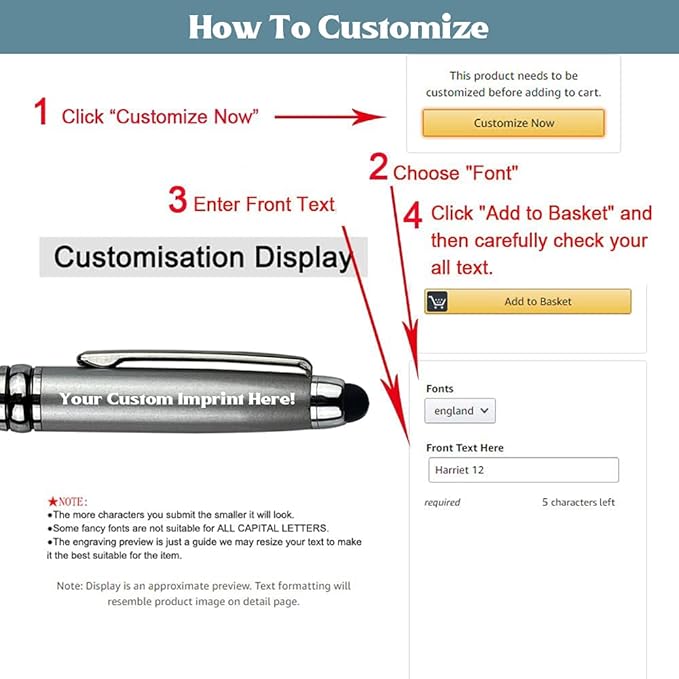 Ancolo Personalized Ballpoint Pens Medium Point Engraved with Your Message, Team Name, Phone Number Name pens For journaling and office writing - Gift for Men and Women 10 Pens/Box