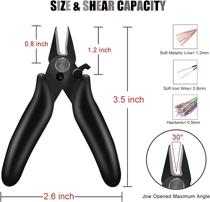 BOENFU 3.5 Inches Mini Cutter with Lock, Flush Cutters, Small Wire Snips, Micro Wire Cutter with Spring, Black