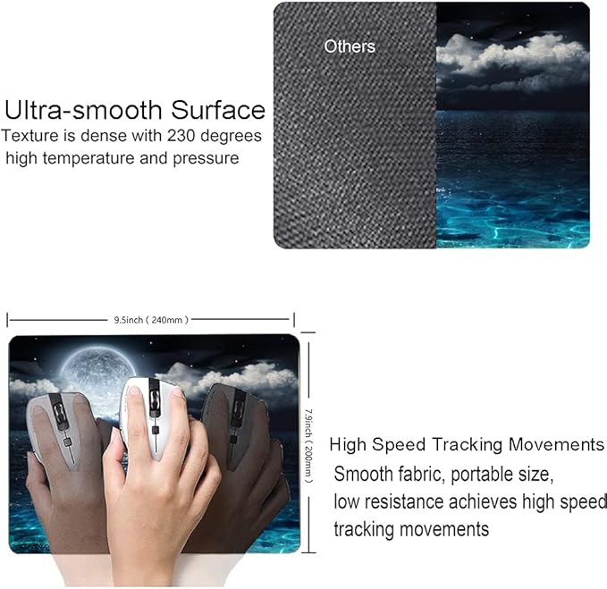 Hokafenle Mouse Pad, Blue Ccean Moon Mouse Pad, Premium-Textured Mousepad Square Waterproof Mouse Mat Non-Slip Rubber Base Mouse Pads for Wireless Mouse Office Laptop