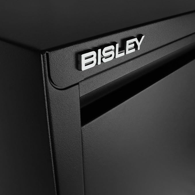 Bisley 2-Drawer Flush Front Vertical File Cabinet - Black, 2 Hanging File Drawers, Powder-Coated Steel, Locking Drawers