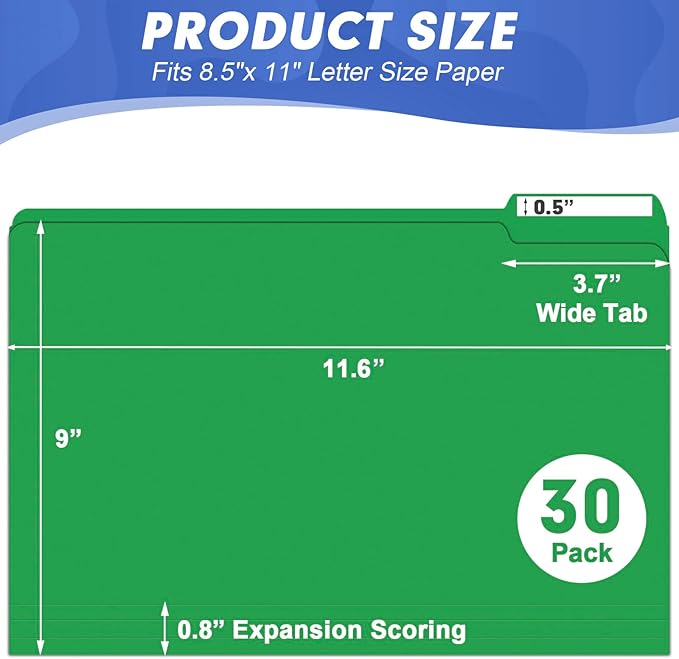 File Folder, HERKKA 30 Pack 1/3 Cut Tab File Folders, File Folders Great for Organizing and Filing, Letter Size, Green