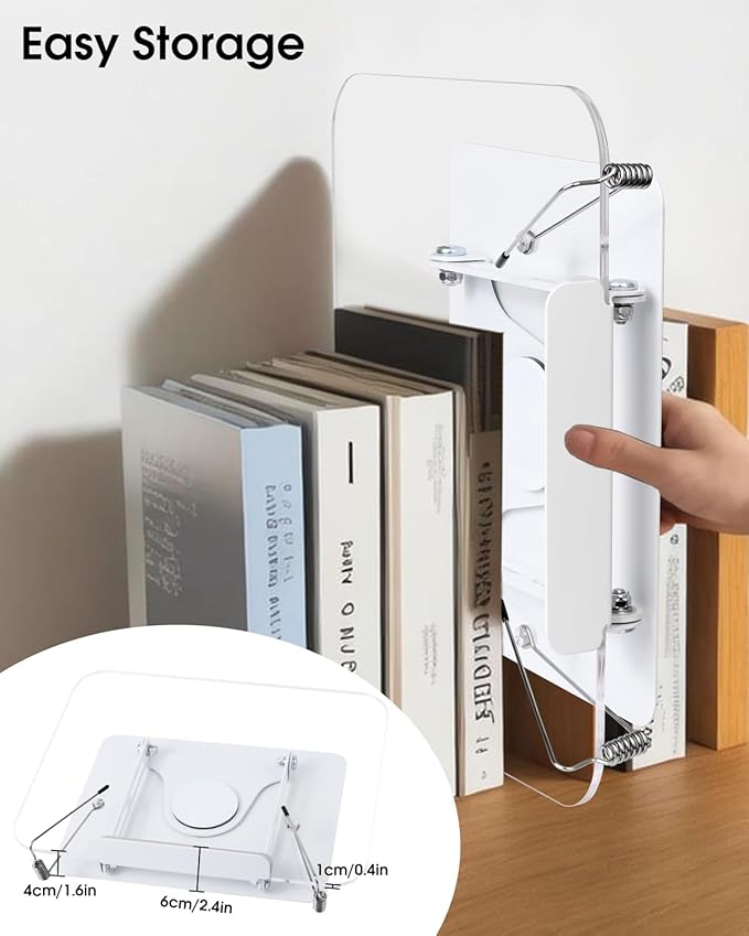 Honagu Book Stand for Reading, Adjustable Book Holder with 360 Degree Rotating Base & Page Clips, Hands Free Foldable Desktop Cookbook Stand for Sheet Music, Laptop, Recipe, Textbook (Acrylic)