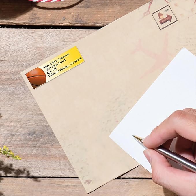 Basketball Small Return Address Labels - Set of 240 2" x 5/8" Self-Adhesive, Flat-Sheet Labels