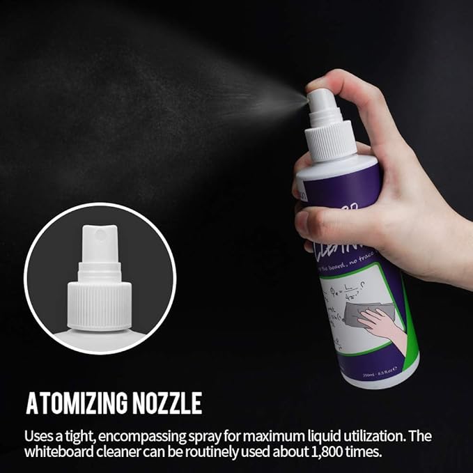 loukin Non-Toxic Whiteboard Cleaner, 8.5 fl oz Dry Erase Board Cleaner, Whiteboard Cleaning Spray with Cloth, Removes Stubborn Marks from Whiteboards
