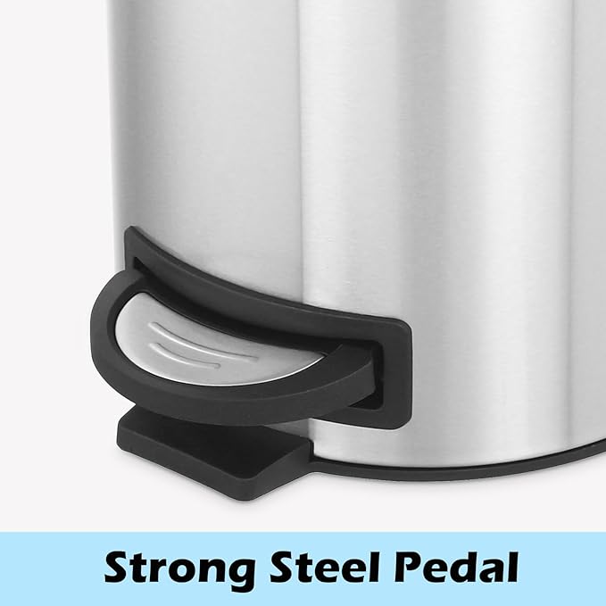 Kitchen Trash Can with Lid, 2 Pack 5 Liter/1.3 Gallon Stainless Steel Trash Can, Oval Step Garbage Can, Soft Close Trash Bin for Bathroom Home Office