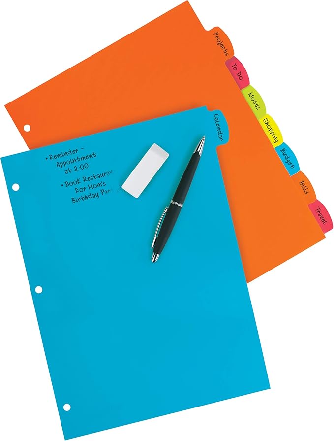 Avery Big Tab Write & Erase Durable Plastic Dividers, 8-Tab Set, Multicolor Brights, 3 Sets (21210)