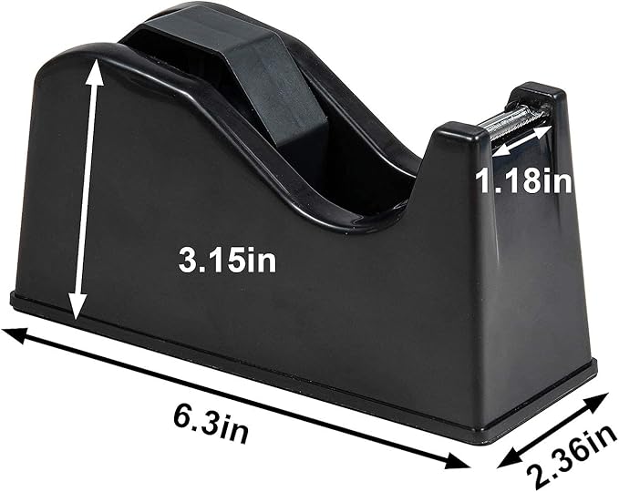 IHOMECOOKER Desktop Tape Dispenser Adhesive Roll Holder (Fits 1" & 3" Core) with Weighted Nonskid Base Black