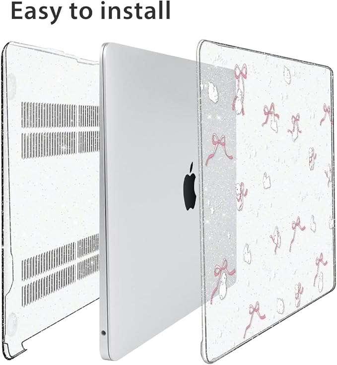 for MacBook Air 13 inch Case 2018 2019 2020 2021 2022 Release A2337 M1 A2179 A1932 Retina Display & Touch ID, Plastic Hard Shell Case +Keyboard Cover+Screen Protector+Webcam Cover, Bunny-P
