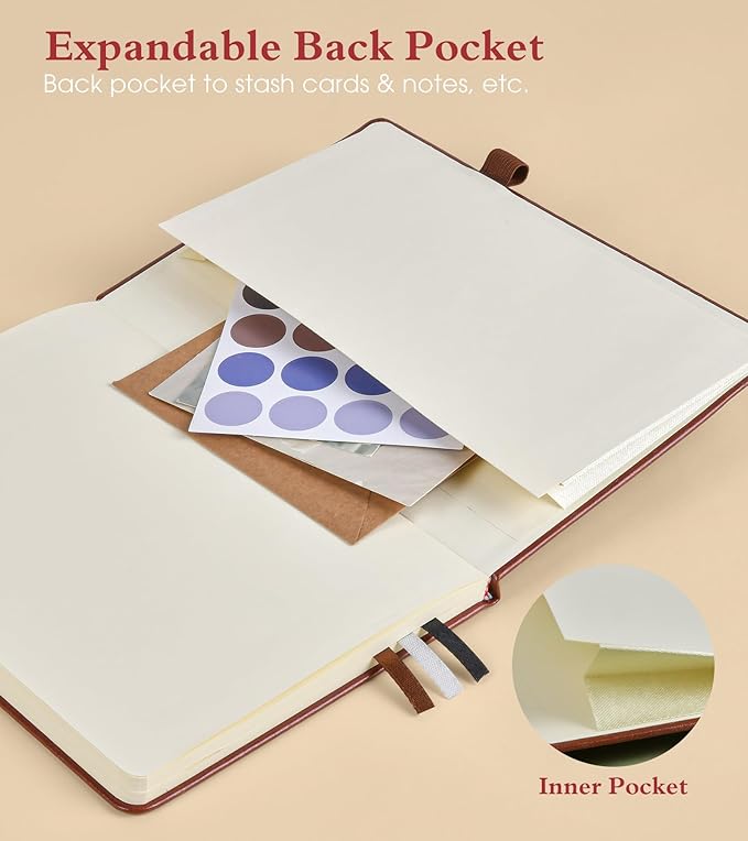 Lined Journal Notebook for Men Women, 160 Pages Ruled Paper, Inner Pocket, A5 Hardcover Vintage Leather Notebooks for Work, School, Travel Journaling, Daily Diary, Notepad 5.8" x 8.5" (Brown)