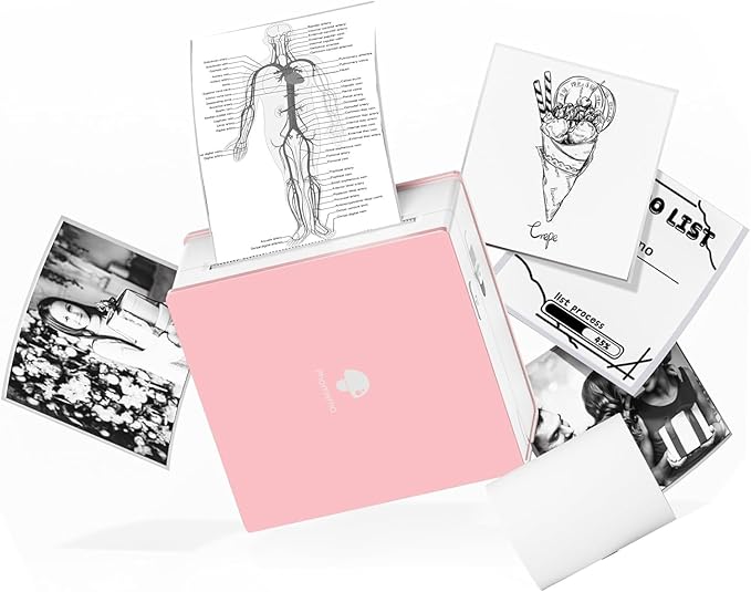 Phomemo Mini Sticker Printer- Mini Printer Sticker Maker Machine M02, Print Pods Suitable for Creative DIY, Diaries, Photos, Study Notes, Portable Thermal Inkless Label Maker for Home/Travel, Pink