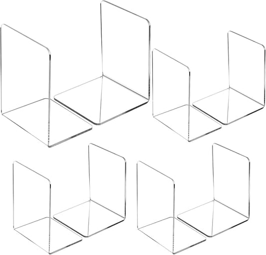 Yulejo 8 Pcs Clear Acrylic Bookends Heavy Duty Book End L Shaped Dividers Book Stopper for Shelves Office Library Home Movies Cds File