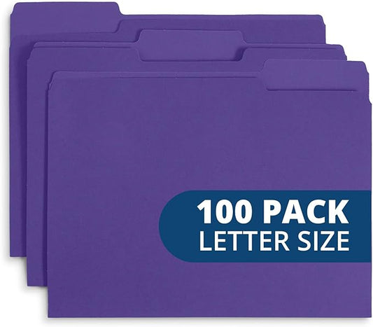Blue Summit Supplies Purple File Folders, Letter Size, 1/3 Cut Tab, Purple Color, Great Folder for Organizing and Easy File Storage, 100 Per Box
