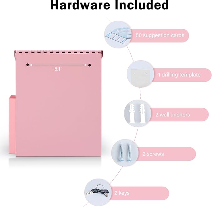 xydled Suggestion Box with Key Lock, Locking Metal Donation Ballot Drop, Comment Prayer Box with Slot for Office, Fundraising, Church, School, Home Use, Pink, 8.7 x 7.1 x 5.9 Inches