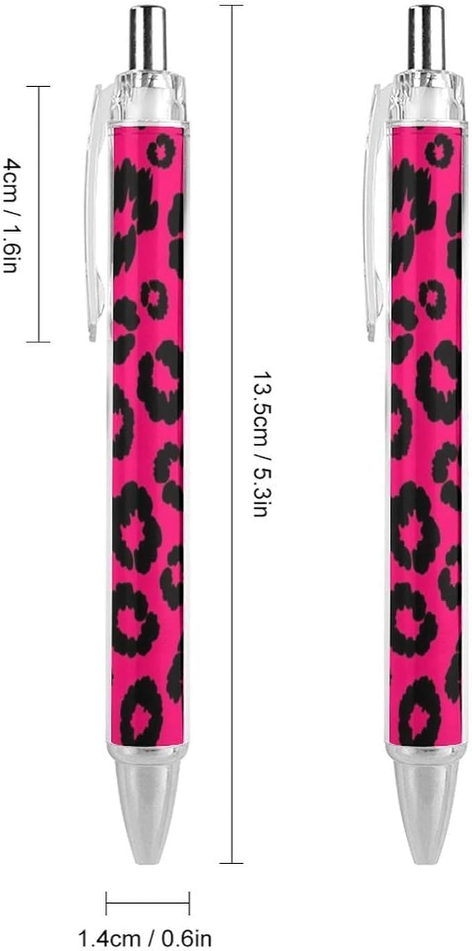 Womens Smooth Writing Pens, Cute Retractable Ballpoint Pens with Black Ink, Cheetah Pink Leopard Print Ball Point Pen Stationary for Teacher Writer, 0.5mm, 2 Pcs