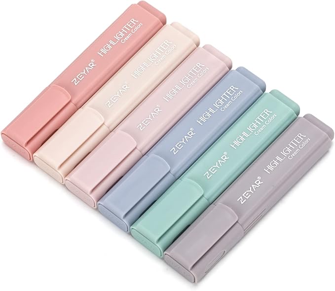 ZEYAR Highlighter Pen, Cream Colors Chisel Tip, Aesthetic Highlighter Marker, Water Based, Quick Dry, No Bleed, for Bible Study Notes School Office (6 Youth Colors)