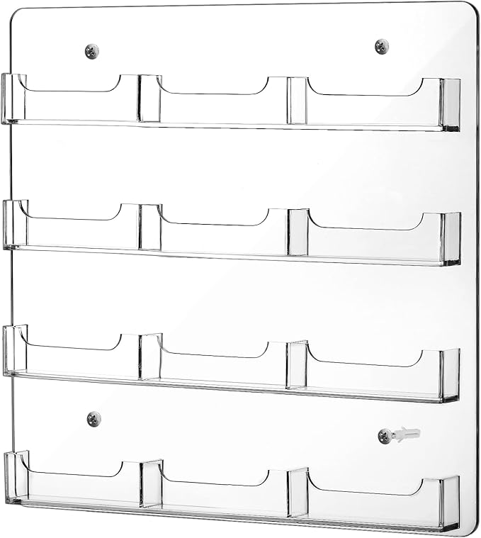 Hillban Acrylic Business Card Holder Wall Mount Clear Sticker Display Rack Multiple Card Holders Clear Acrylic Organizing Sticker Display Stand Pre Drilled(12 Pockets)