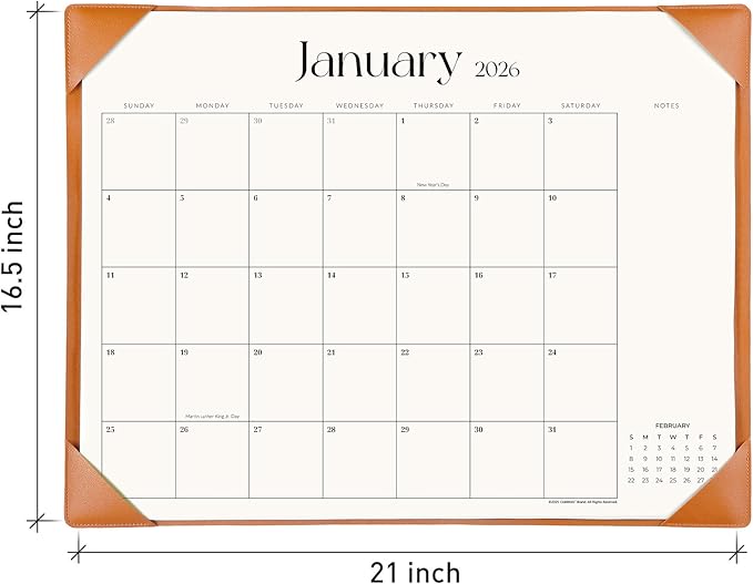 Simplified Desk Calendar 2026 with Desktop Mat, Cabbrix Large Desk Pad Calendar 21" x 16-1/2" Including January 2026 to December 2026, Desk Blotter Calendar for Home School and Office (Brown)