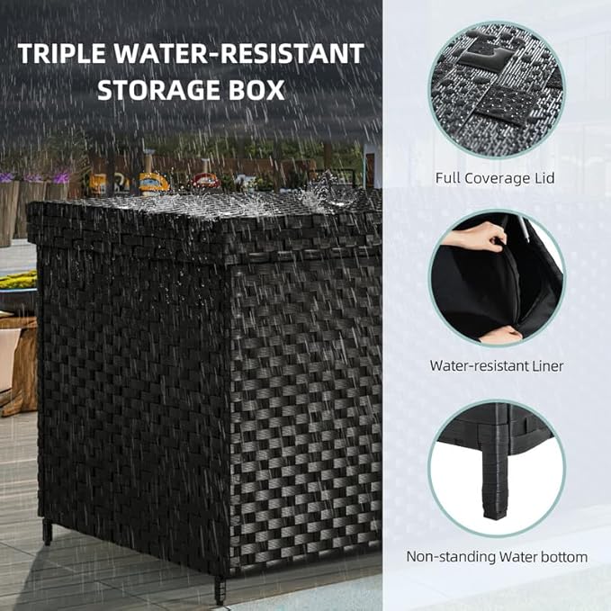YITAHOME 230 Gallon Wicker Deck Box, XXL All-Weather Outdoor Storage Box, Rattan Storage Bin for Patio Furniture, Outdoor Cushions, Pool Storage and Garden Tools - Black