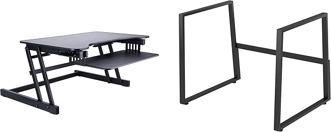 Rocelco 32" Height Adjustable Standing Desk Converter with Floor Stand Bundle - Slide Out Retractable Keyboard Tray - Sit Stand Up Dual Monitor Riser - Computer Workstation - Black (R ADRB-STFS)