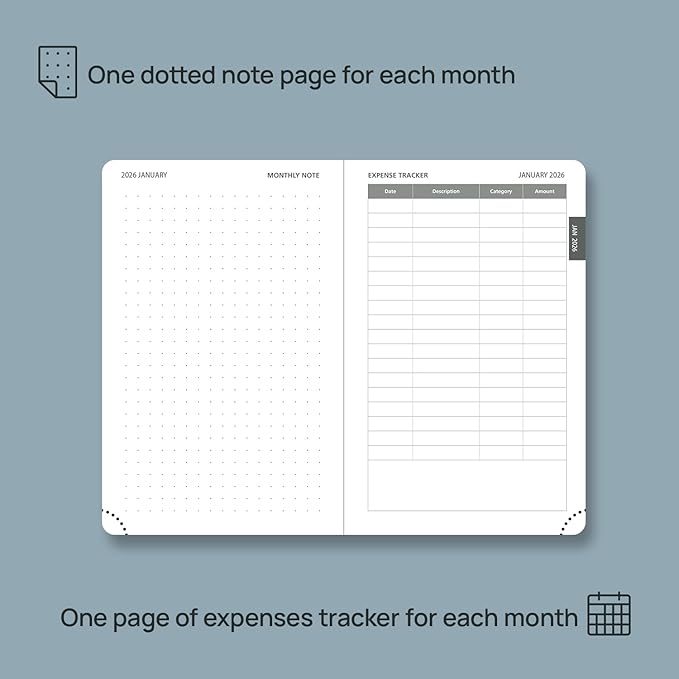 POPRUN Pocket Monthly Planner 2026-2027 (Pocket- 4''x 6.25'' Soft Leather Cover) - 18 Month Calendar Book for Purse (Jan.2026 - Jun. 2027), 100 GSM Thick Paper - Pacific Green