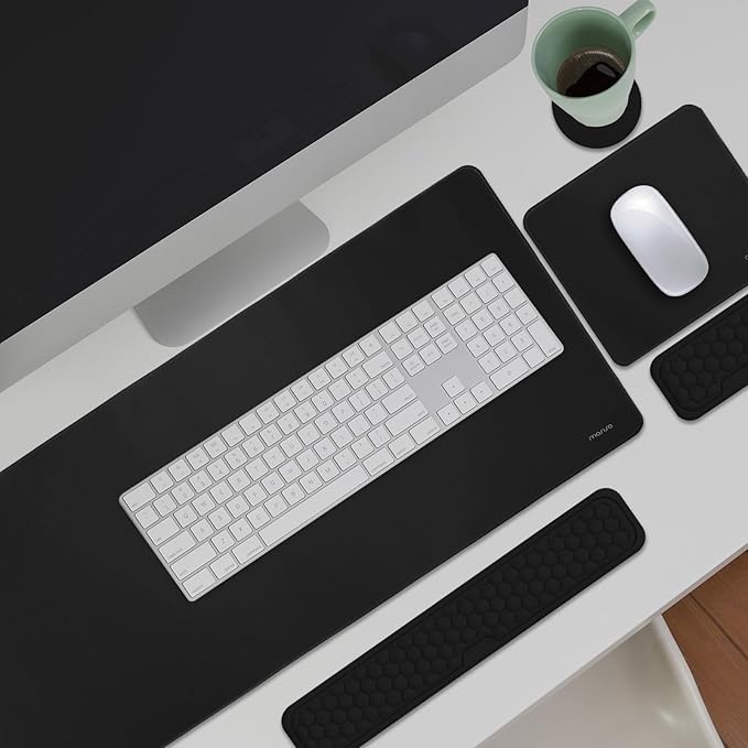 MOSISO Large Gaming Mouse Pad&Massage Keyboard Wrist Rest&Mousepad&Wrist Rest&Coaster,Ergonomic Non-Slip Base Pad Set&Pain Relief Easy Typing Cushion with Memory Foam for Home Office, Black