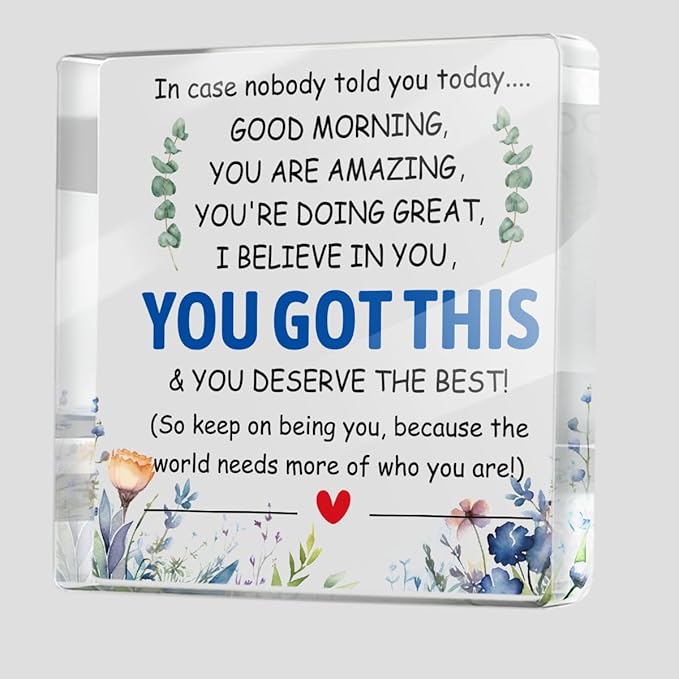 Appreciation Gifts for Women Men Friends, Motivational Reminder Quotes Desk Acrylic Sign, Boho Floral Desk Decorative Signs for Table Top Cubicle Room