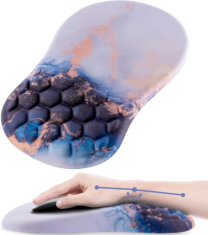 Mouse Pad Wrist Support, Ergonomic Mouse Pad with Wrist Rest, Comfortable Computer Mouse Pad for Laptop, Pain Relief Mousepad with Non-Slip PU Base Blue Black White