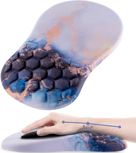 Mouse Pad Wrist Support, Ergonomic Mouse Pad with Wrist Rest, Comfortable Computer Mouse Pad for Laptop, Pain Relief Mousepad with Non-Slip PU Base Blue Black White