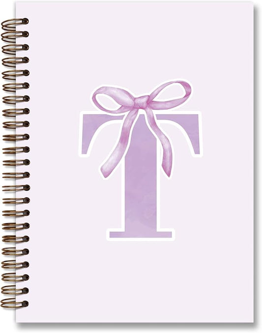 foedor Coquette Trendy Preppy Purple Bow Spiral Notebook,Initial T Journal Personalized Teen Girl Gifts,Monogrammed Gifts for Women Teen Girl,College Ruled Hardcover Spiral Notebook(purple)