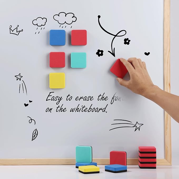 XKDOUS 72 Pack Mini Dry Erase Eraser, Small Magnetic Whiteboard Eraser for Kids (4 Color, 2 x 2 Inch)